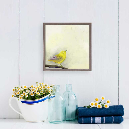 Yellow Bird On Branch Mini Framed Canvas - GreenBox Art