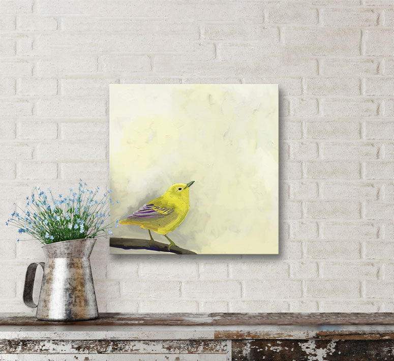 Yellow Bird On Branch Canvas Wall Art