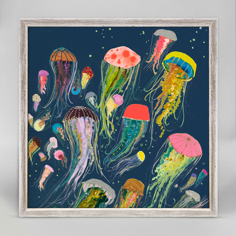 Floating Jellyfish Indigo Mini Framed Canvas