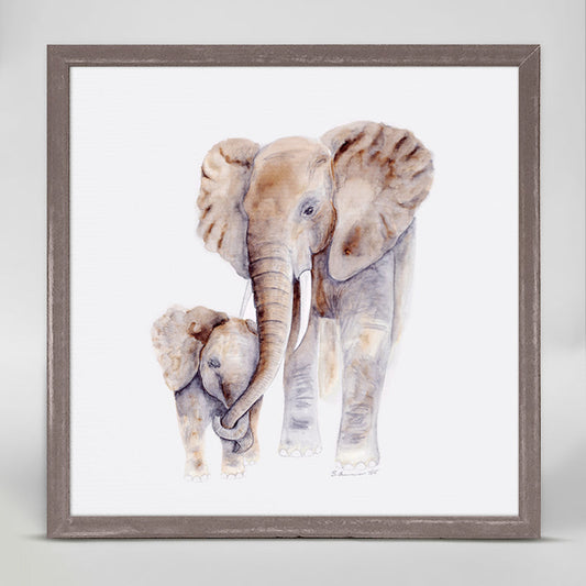Mom and Baby Elephants Mini Framed Canvas