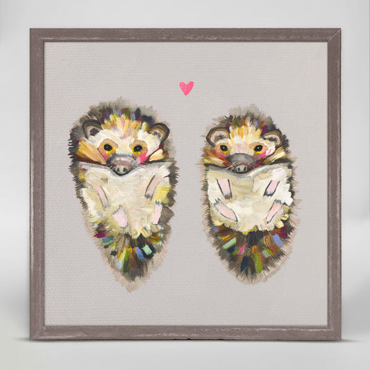 Hedgehog Love On Soft Gray Mini Framed Canvas