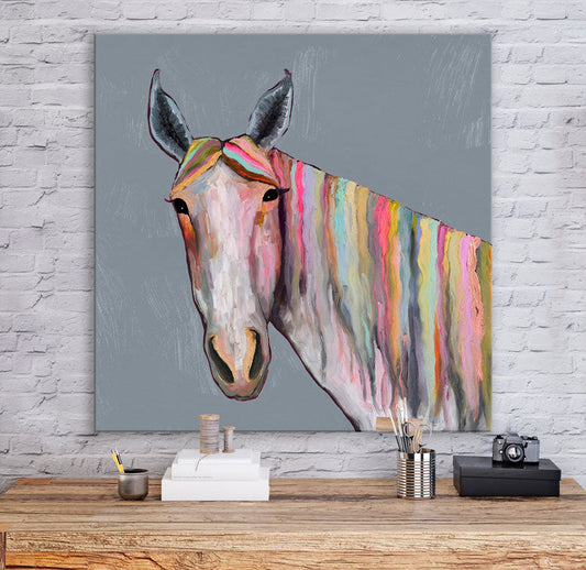 Horse On Gray Canvas Wall Art - GreenBox Art