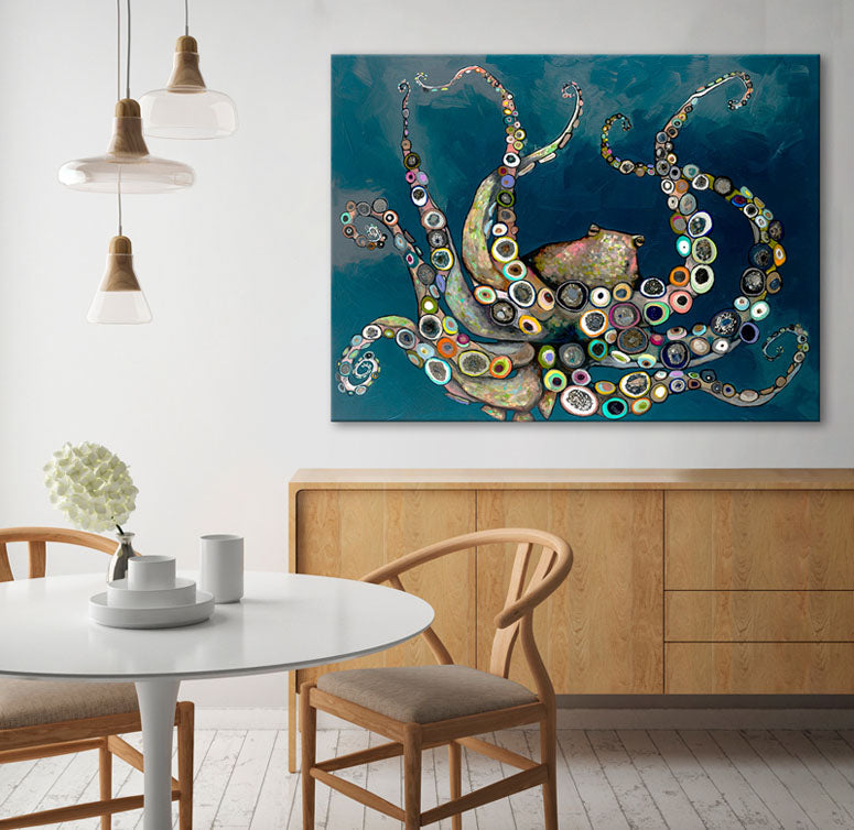 Octopus in the Deep Blue Sea Canvas Wall Art