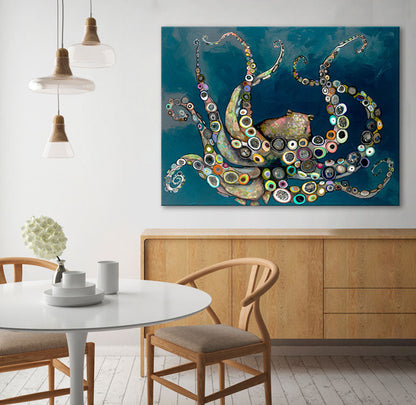 Octopus in the Deep Blue Sea Canvas Wall Art - GreenBox Art