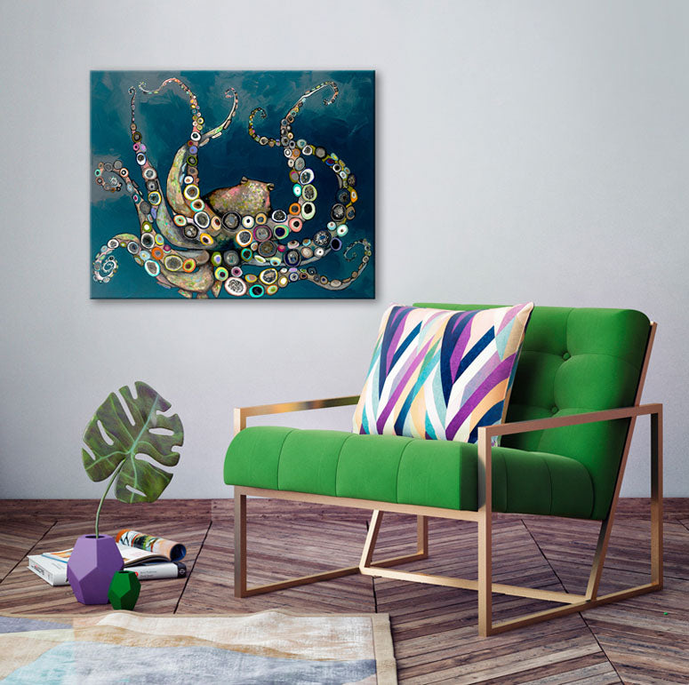 Octopus in the Deep Blue Sea Canvas Wall Art - GreenBox Art