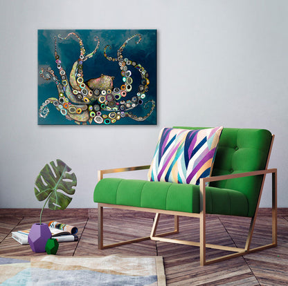 Octopus in the Deep Blue Sea Canvas Wall Art