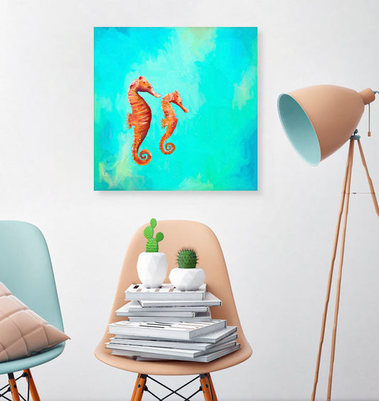 Swimming Seahorses Canvas Wall Art - GreenBox Art