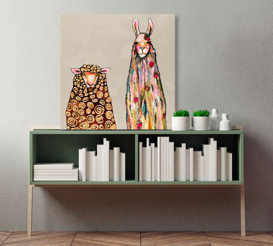 Llama Loves Sheep Canvas Wall Art - GreenBox Art