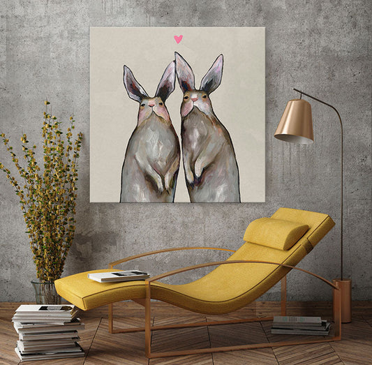 Rabbit Love - Neutral Canvas Wall Art - GreenBox Art