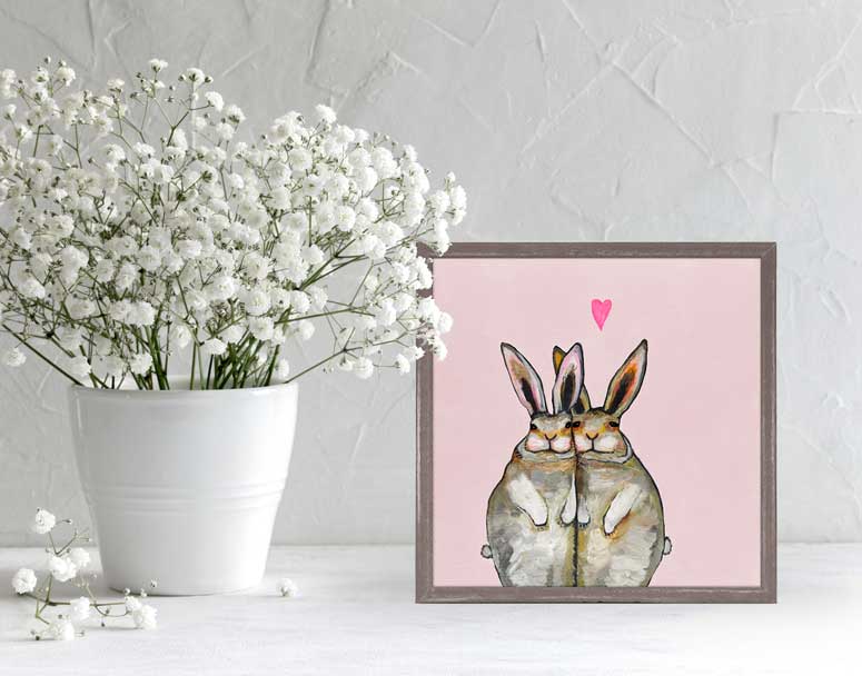 Bunny Friends - Pale Pink Mini Framed Canvas
