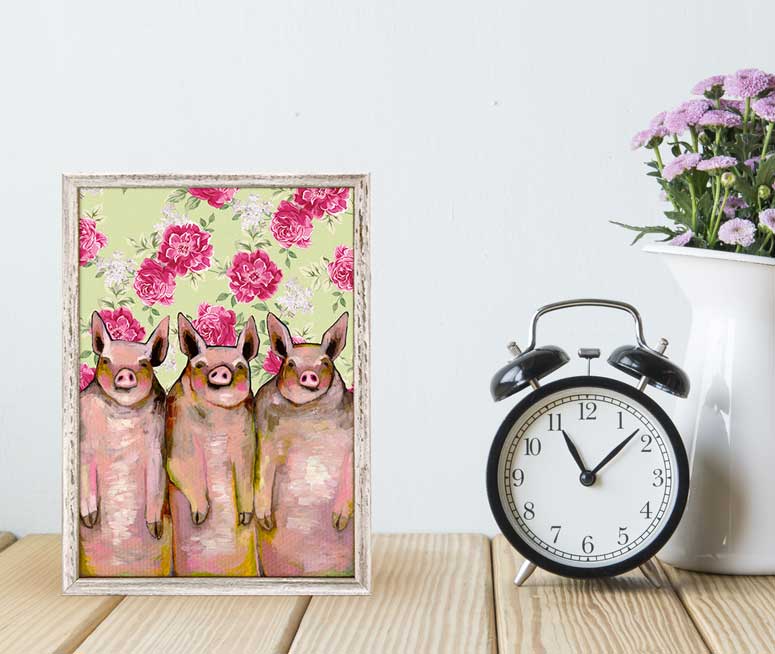 Little Piggies - Floral Mini Framed Canvas - GreenBox Art