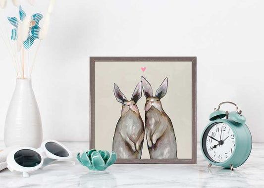 Rabbit Love - Neutral Mini Framed Canvas