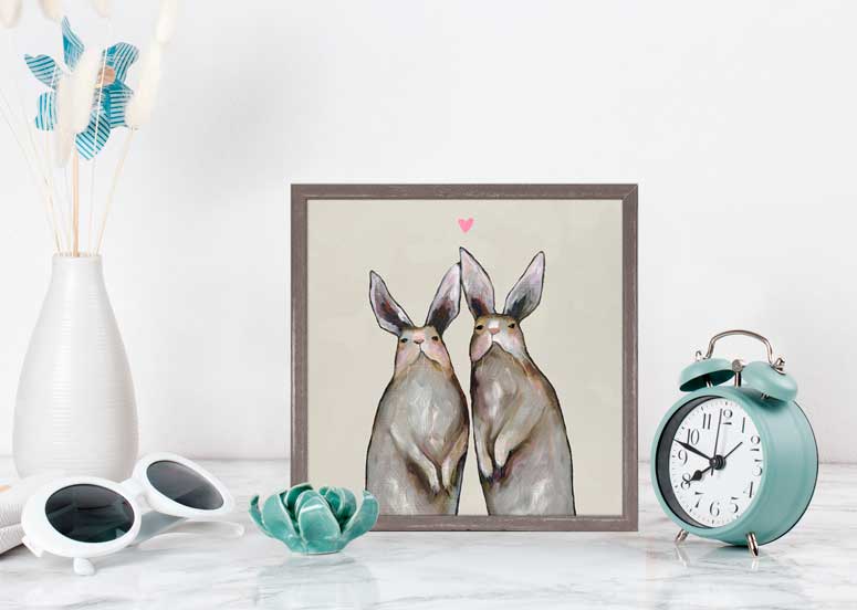 Rabbit Love - Neutral Mini Framed Canvas - GreenBox Art