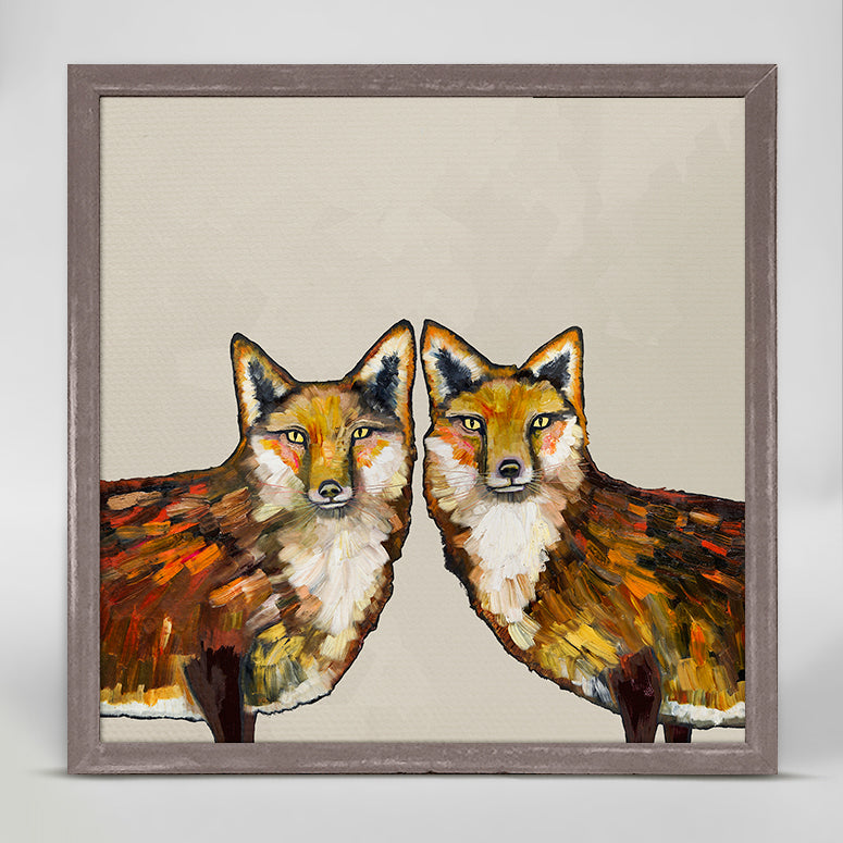 Fox Duo - Cream Mini Framed Canvas - GreenBox Art