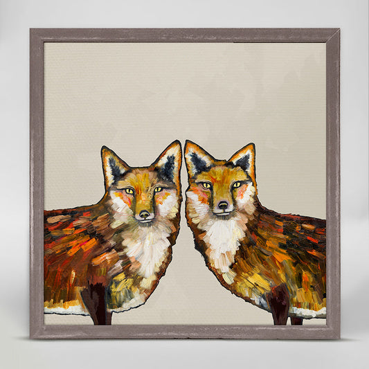 Fox Duo - Cream Mini Framed Canvas - GreenBox Art