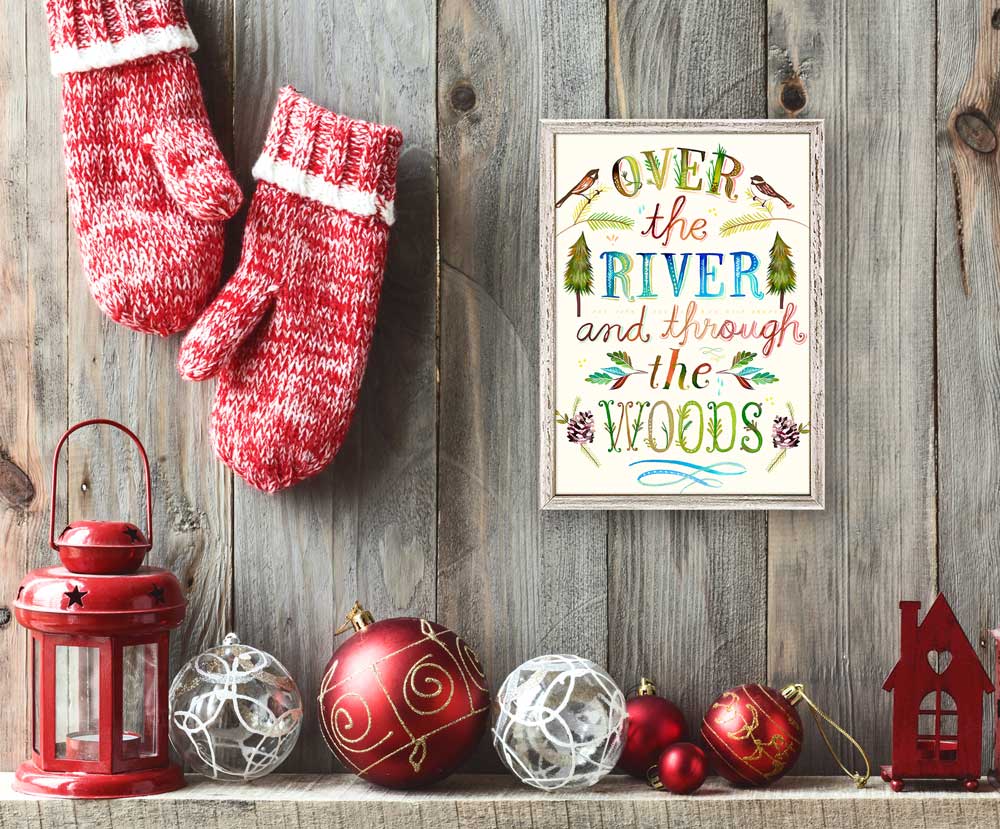 Holiday - Over The River and Through The Woods - Gold Mini Framed Canvas - GreenBox Art