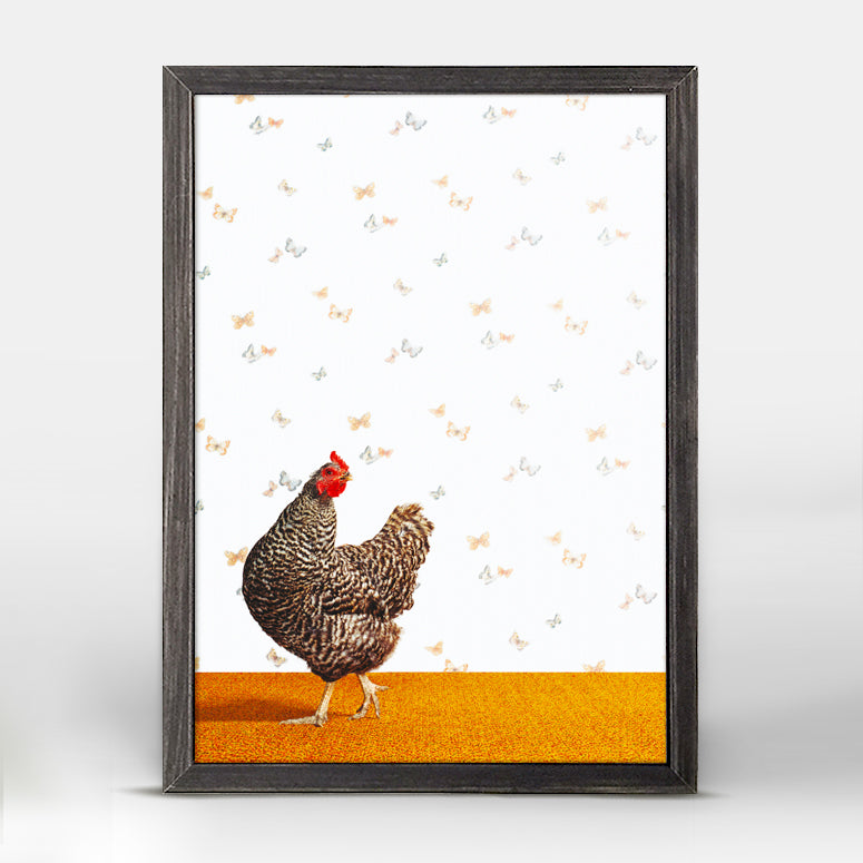 Chicken With Butterflies Mini Framed Canvas