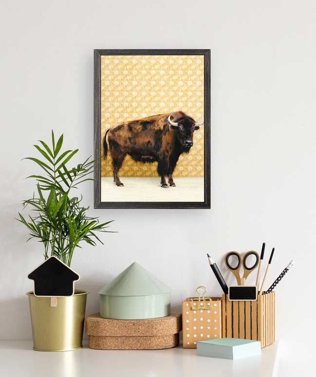 Bison On Yellow Mini Framed Canvas