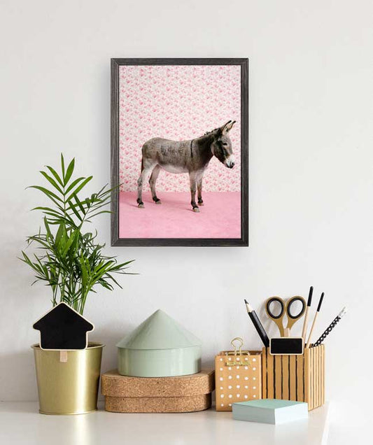 Donkey On Pink Mini Framed Canvas