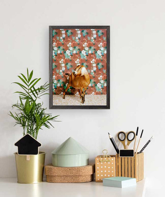 Goat On Floral Pattern Mini Framed Canvas - GreenBox Art