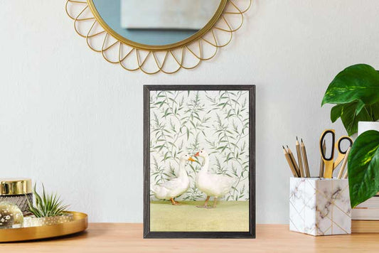 Geese On Floral Pattern Mini Framed Canvas