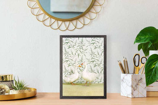 Geese On Floral Pattern Mini Framed Canvas - GreenBox Art