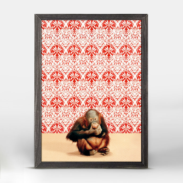 Orangutan On Red & White Mini Framed Canvas