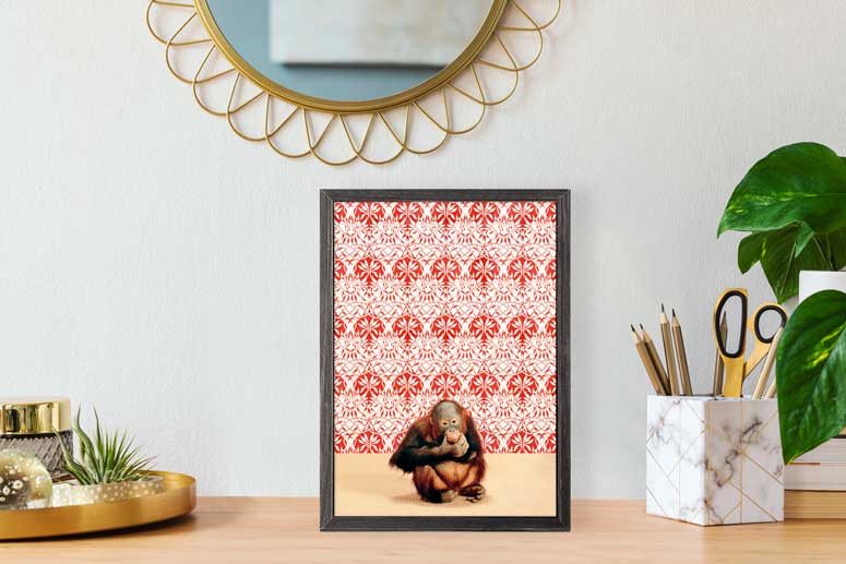 Orangutan On Red & White Mini Framed Canvas