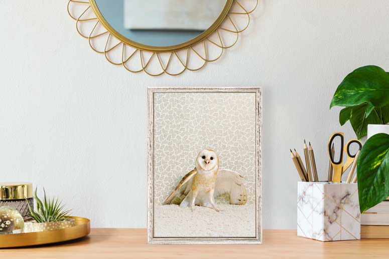 Owl On Neutral Mini Framed Canvas - GreenBox Art