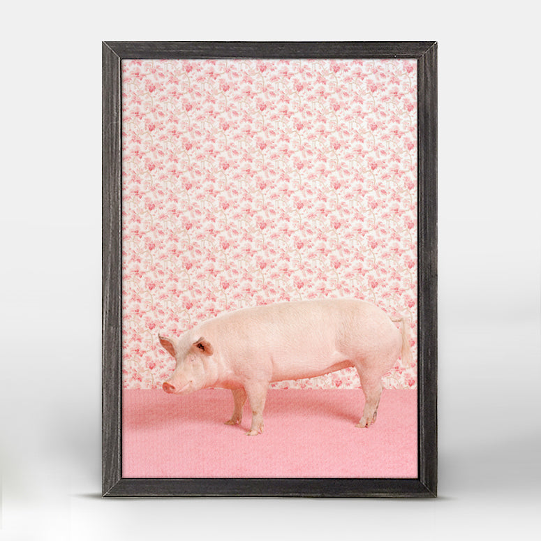 Pig On Pink Mini Framed Canvas - GreenBox Art