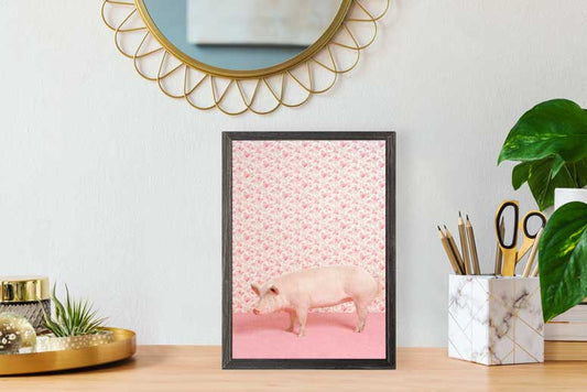 Pig On Pink Mini Framed Canvas
