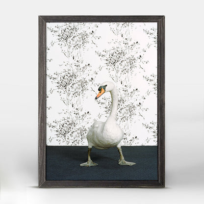 Swan On Black & White Mini Framed Canvas