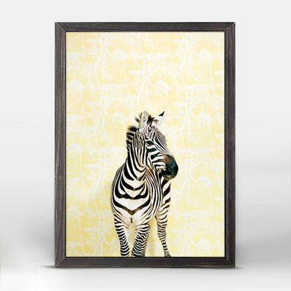 Zebra On Yellow Mini Framed Canvas