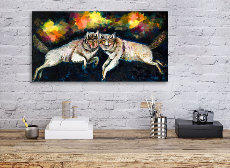 Wolves Jumping Canvas Wall Art - GreenBox Art