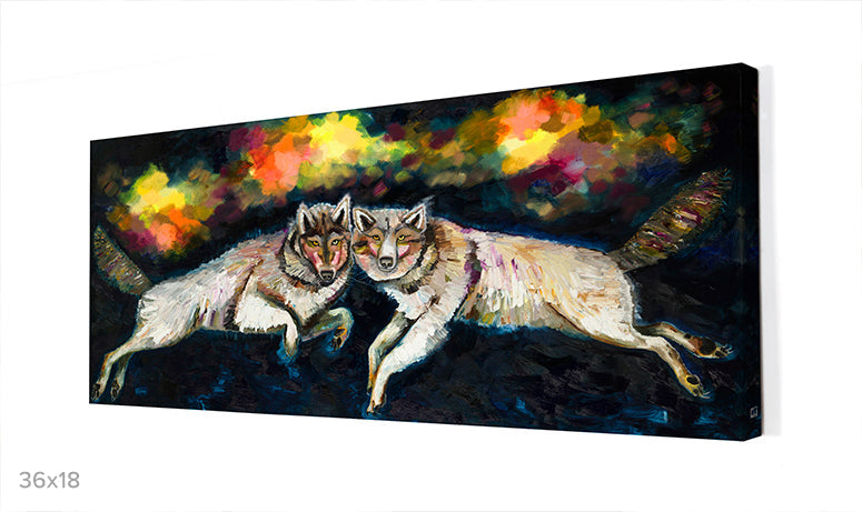 Wolves Jumping Canvas Wall Art - GreenBox Art