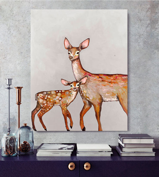 Deer With Fawn - Soft Pewter Canvas Wall Art - GreenBox Art