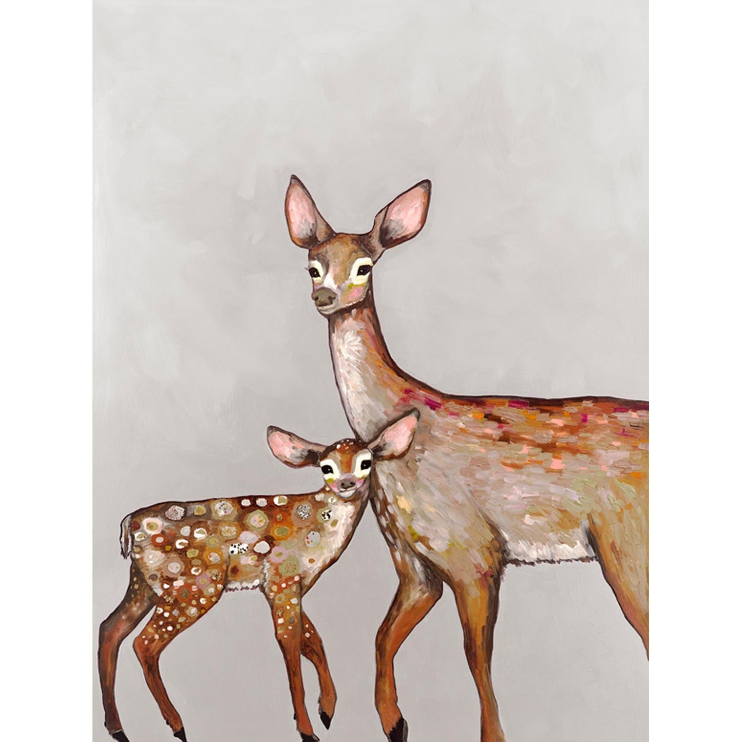 Deer With Fawn - Soft Pewter Canvas Wall Art