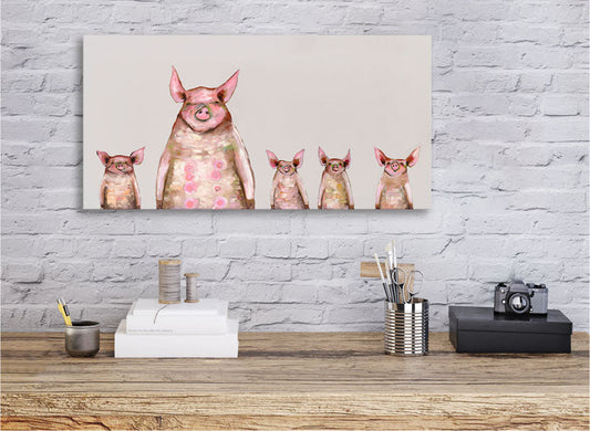 Five Piggies In A Row Canvas Wall Art - GreenBox Art