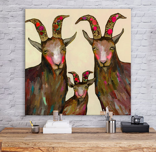 Goat Family Portrait Canvas Wall Art - GreenBox Art