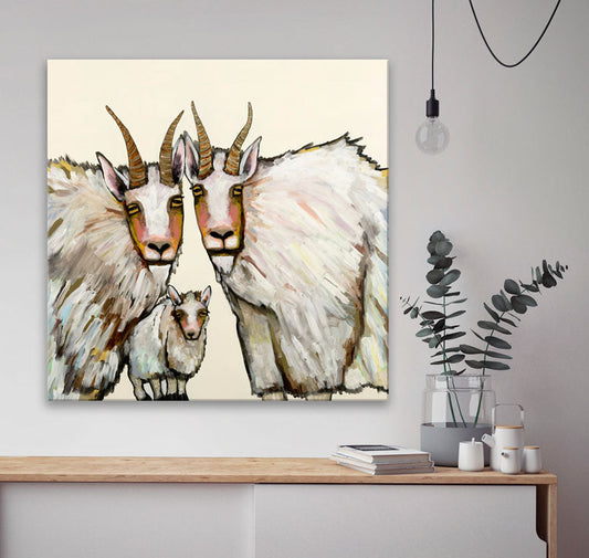 Mountain Goat Family Portrait Canvas Wall Art - GreenBox Art