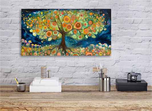 Orange Tree Landscape Canvas Wall Art - GreenBox Art
