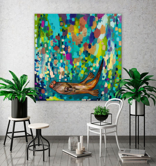 Otter And Baby Otter Canvas Wall Art - GreenBox Art