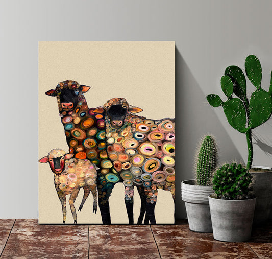 Sheep On Cream Canvas Wall Art - GreenBox Art