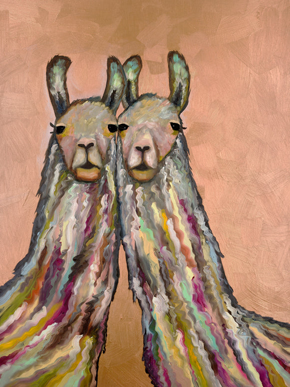 Snuggling Llamas Canvas Wall Art