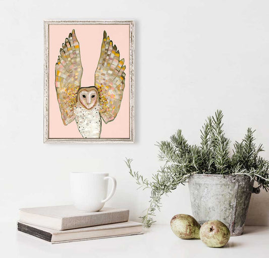 Holiday - Barn Owl On Coral Mini Framed Canvas - GreenBox Art