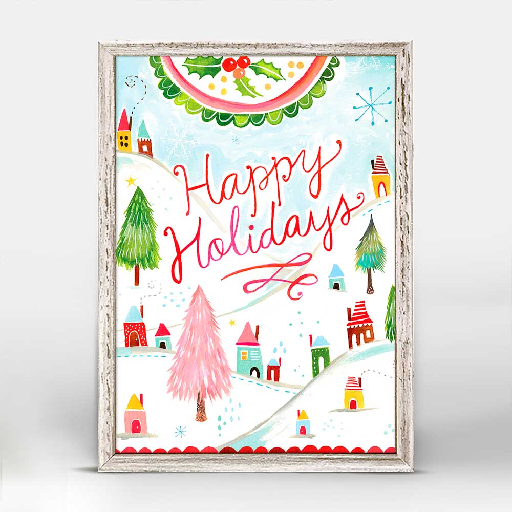 Holiday - Happy Holidays - Gold Mini Framed Canvas - GreenBox Art