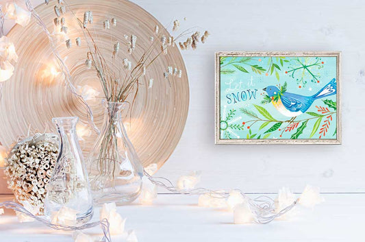 Holiday - Let It Snow Bluebird Mini Framed Canvas - GreenBox Art