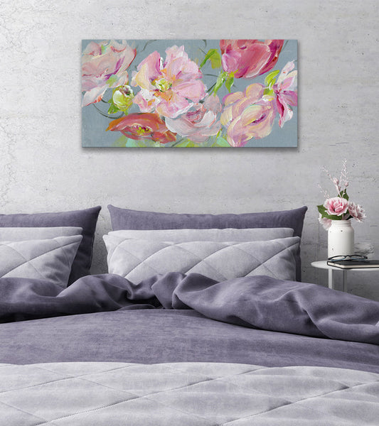 Flowers on Grey Canvas Wall Art - GreenBox Art