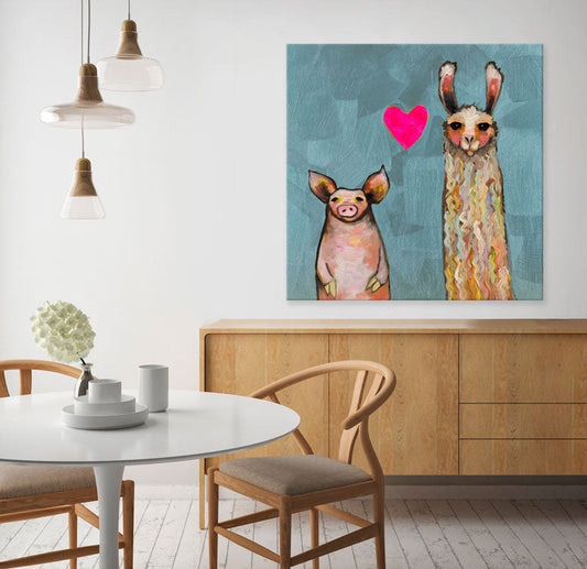 Llama Loves Pig Canvas Wall Art - GreenBox Art