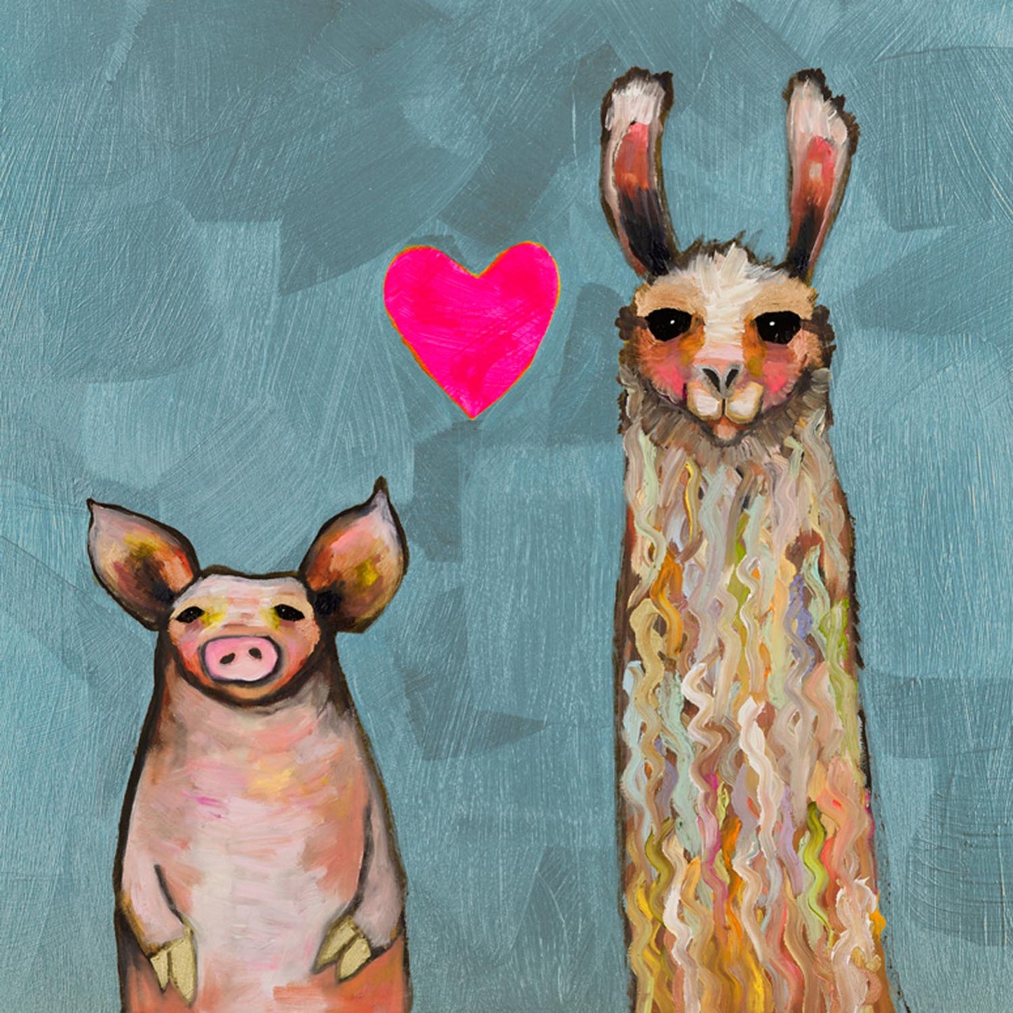 Llama Loves Pig Canvas Wall Art